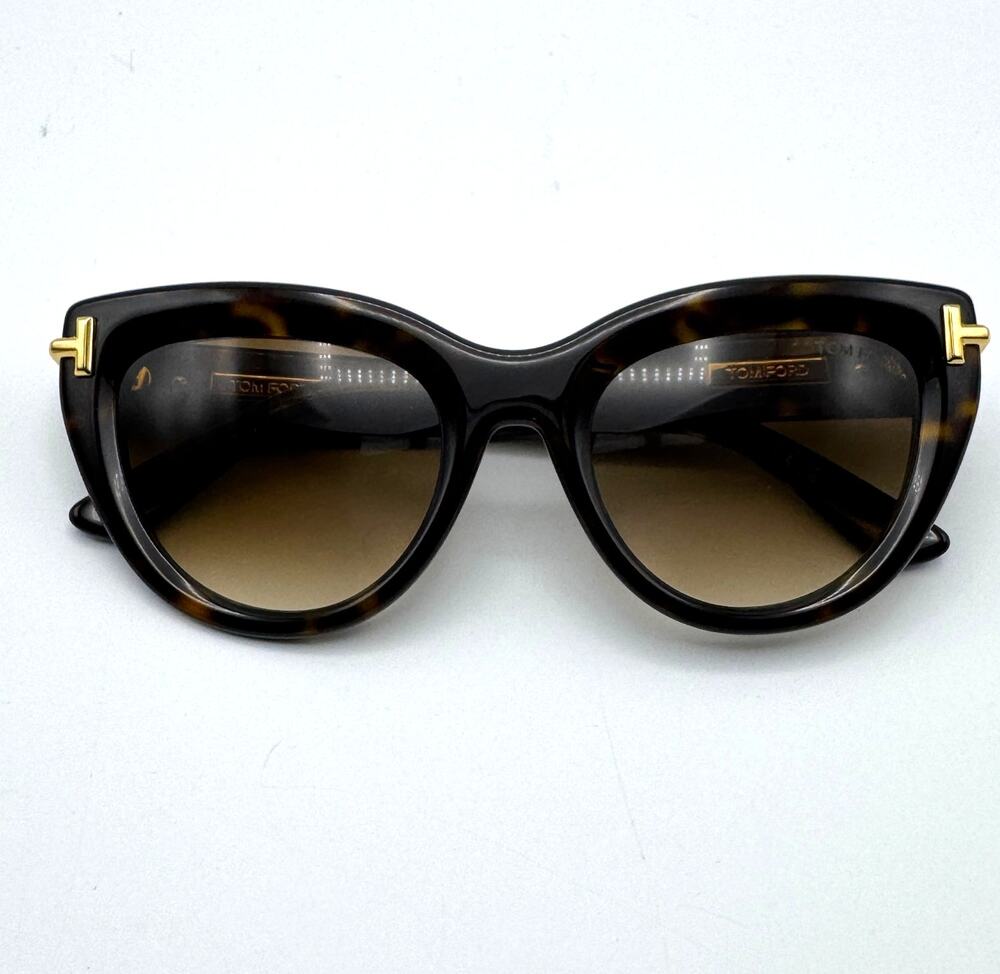 Tom Ford Sunglasses Icon FT1252 52F Dark Havana Cat Eye Frame Gradient Lens 52mm